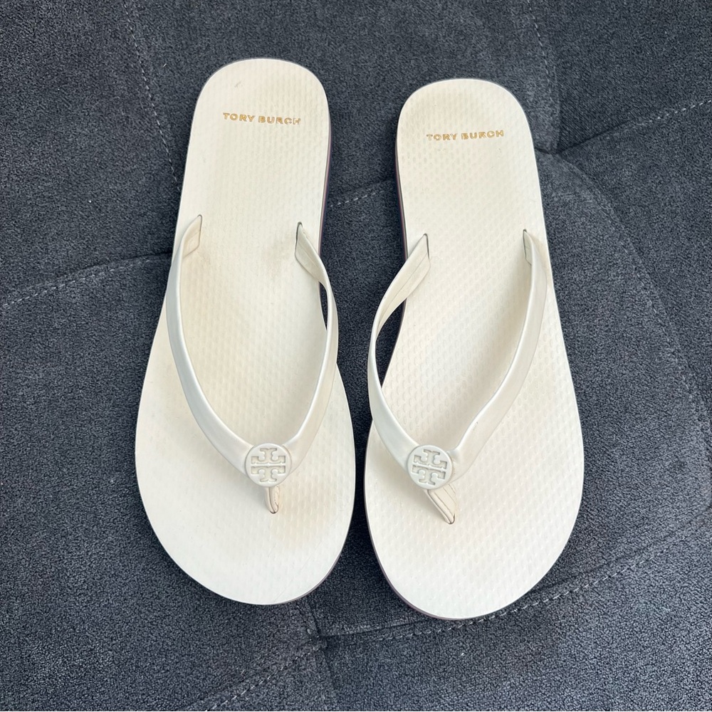 Tory Burch White Sandals Flip Flops Thongs